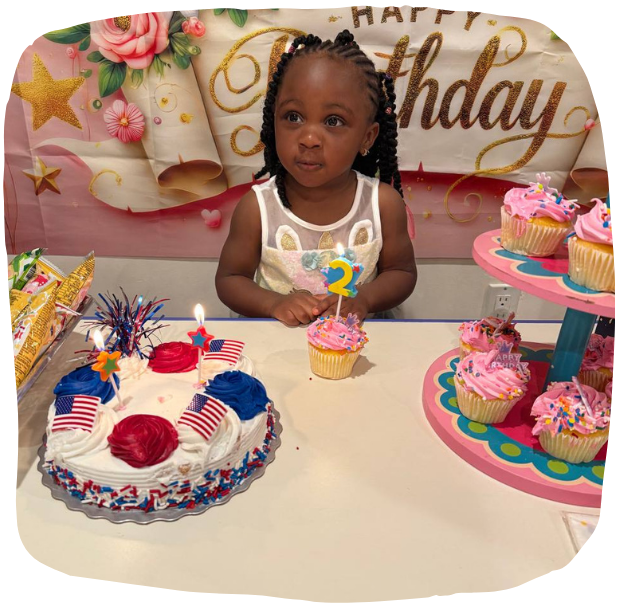 Child's birthday celebration with cake and cupcakes at Mama Bear Daycare, showcasing a happy moment at daycare in Lake Forest.